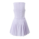 French Sleeveless Breasted Dress Sweet Spicy Slim Solid Color A line Pleated Dress